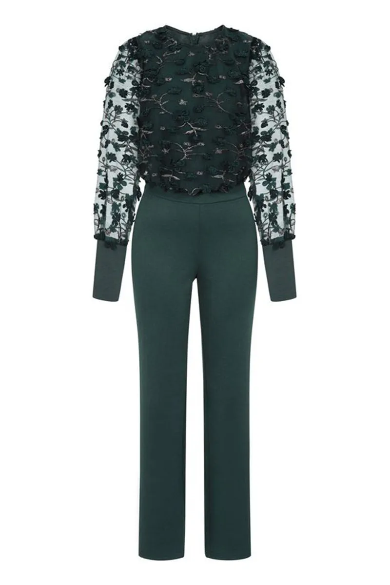 Casual Style Green Jumpsuit With Blouson Sleeves