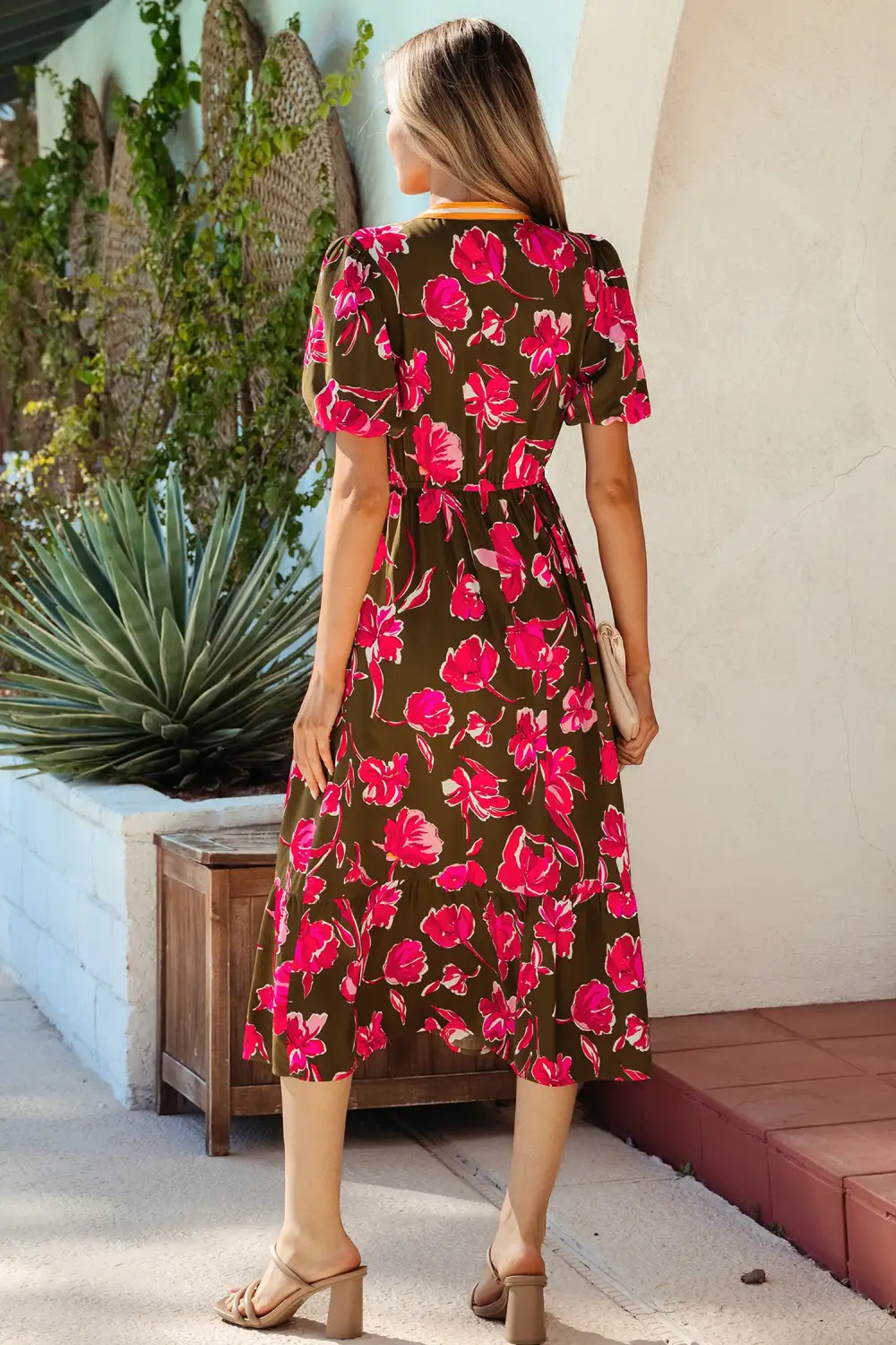 Floral Striped Split Neck Maxi Dress