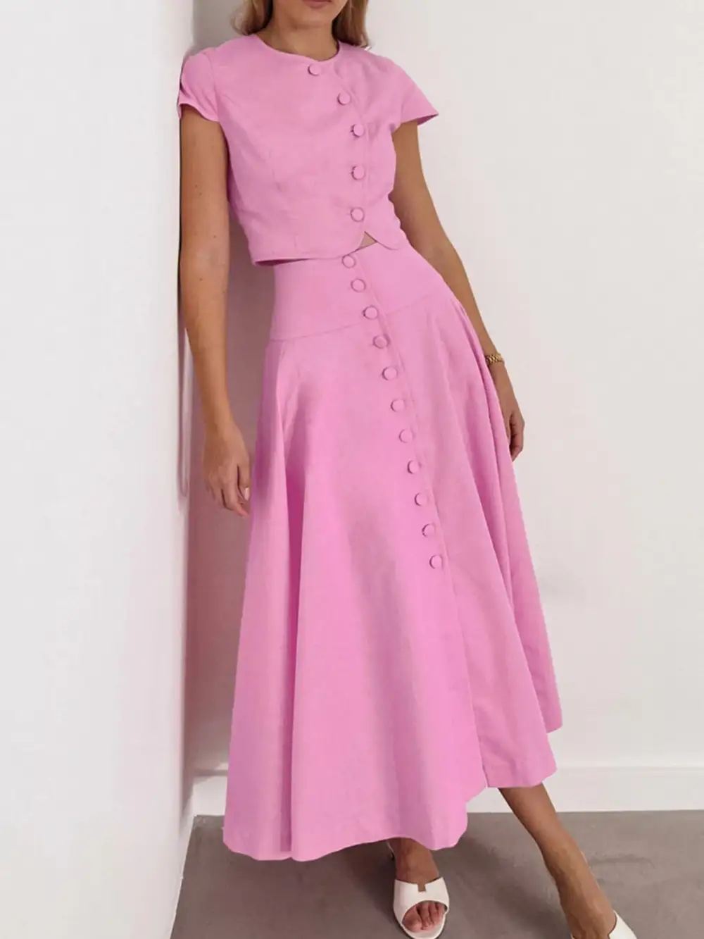 Easygoing Button Front Short Sleeve Coordinated Sets