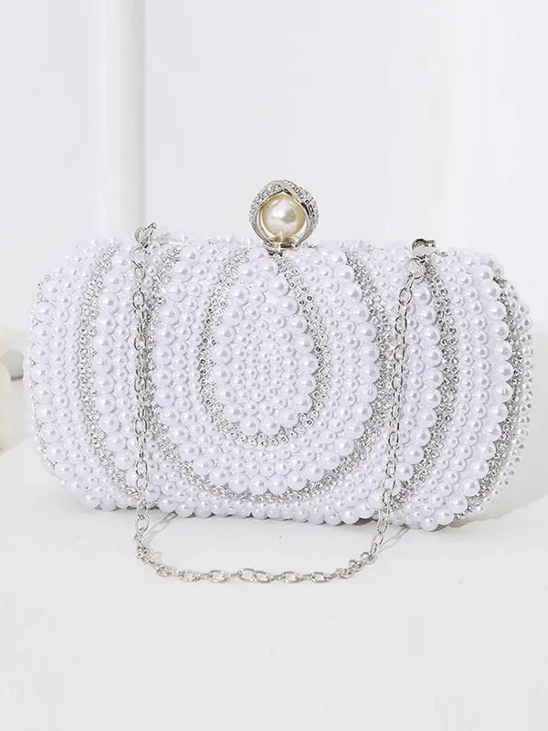 Geometric Pearl Rhinestone Clutch Bag