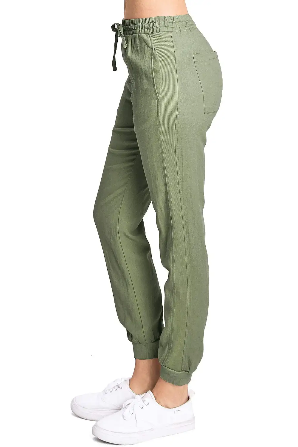 Beige Linen Drawstring Joggers