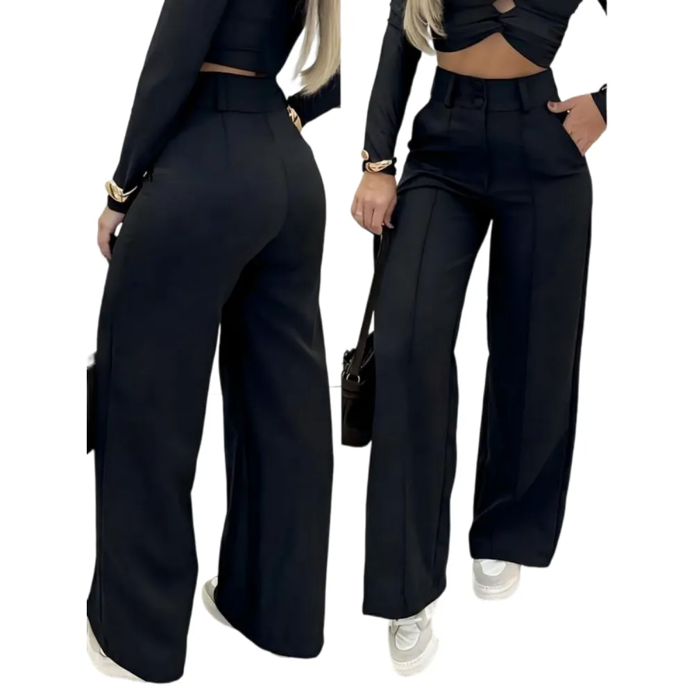 Women's Simple Wide-Leg Pants with Double Button Front, Versatile Commuter Essential Single Piece