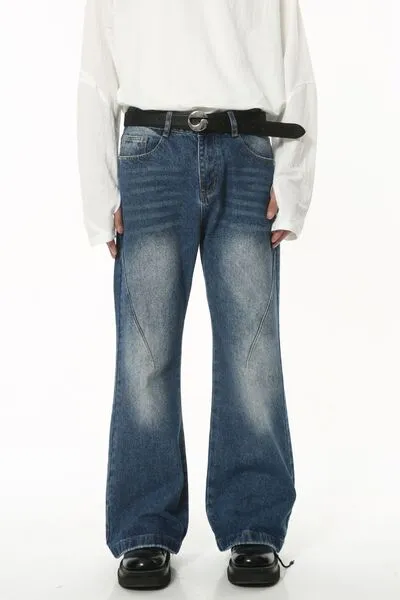 Flexible Washed Pocketed Stretch Straight Leg Jeans