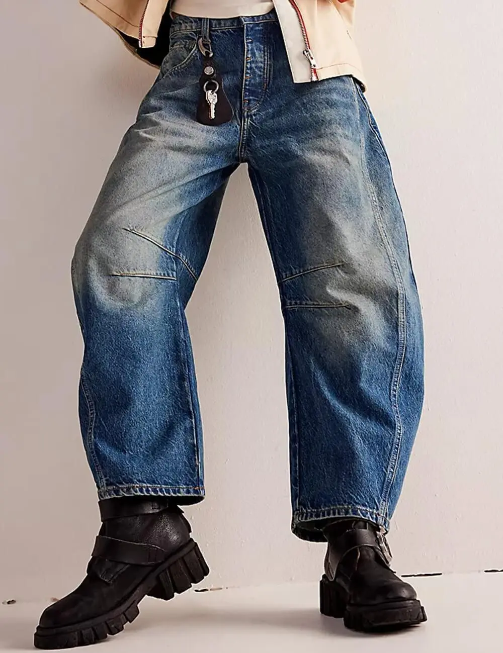 Mid Rise Wide Leg Jeans Barrel Denim Pants
