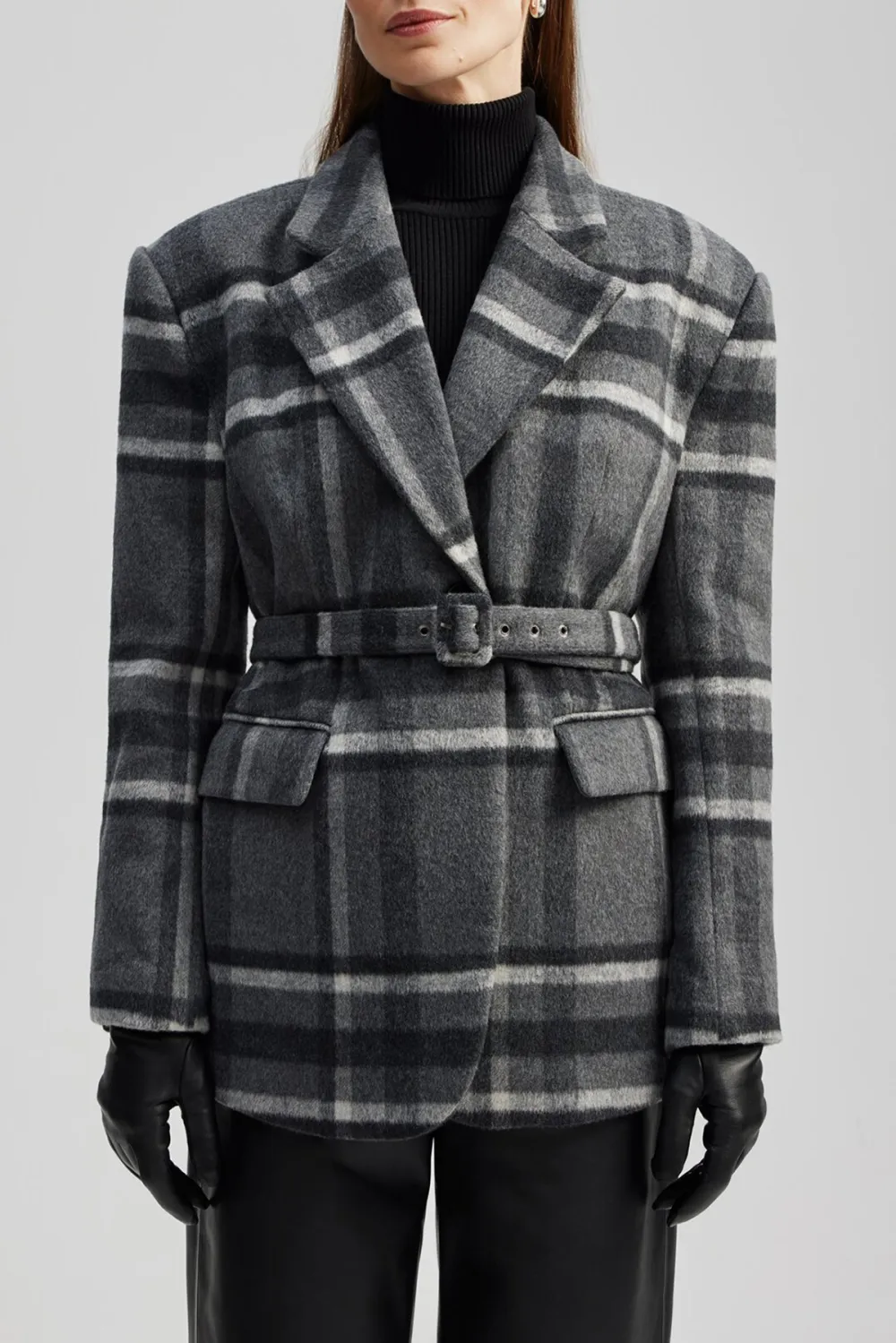 Belted Plaid Wool Jacket