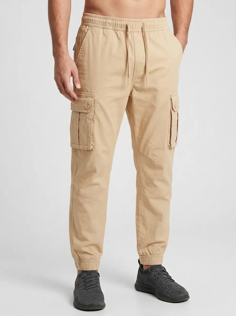 Relaxed Multi-Pocket Elastic-Waist Men's Cargo Pants