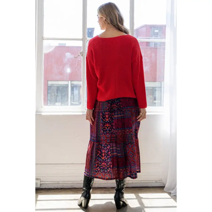 Full Size Printed Tiered Maxi Skirt