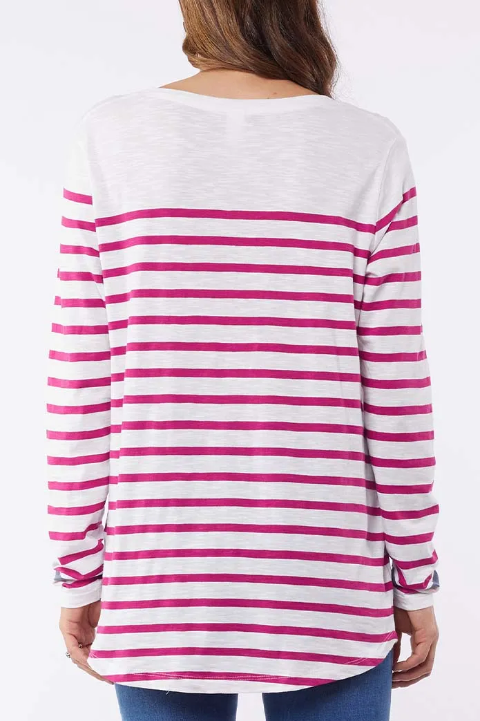 Striped Denim Long Sleeve Tee