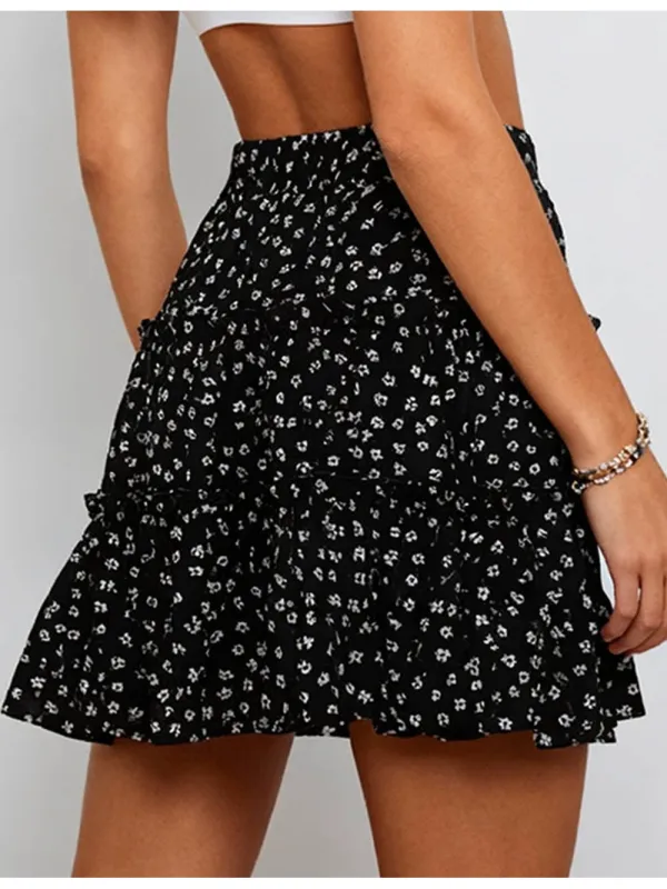 Ruffle Trim Tiered Elastic Waist Mini Skirt