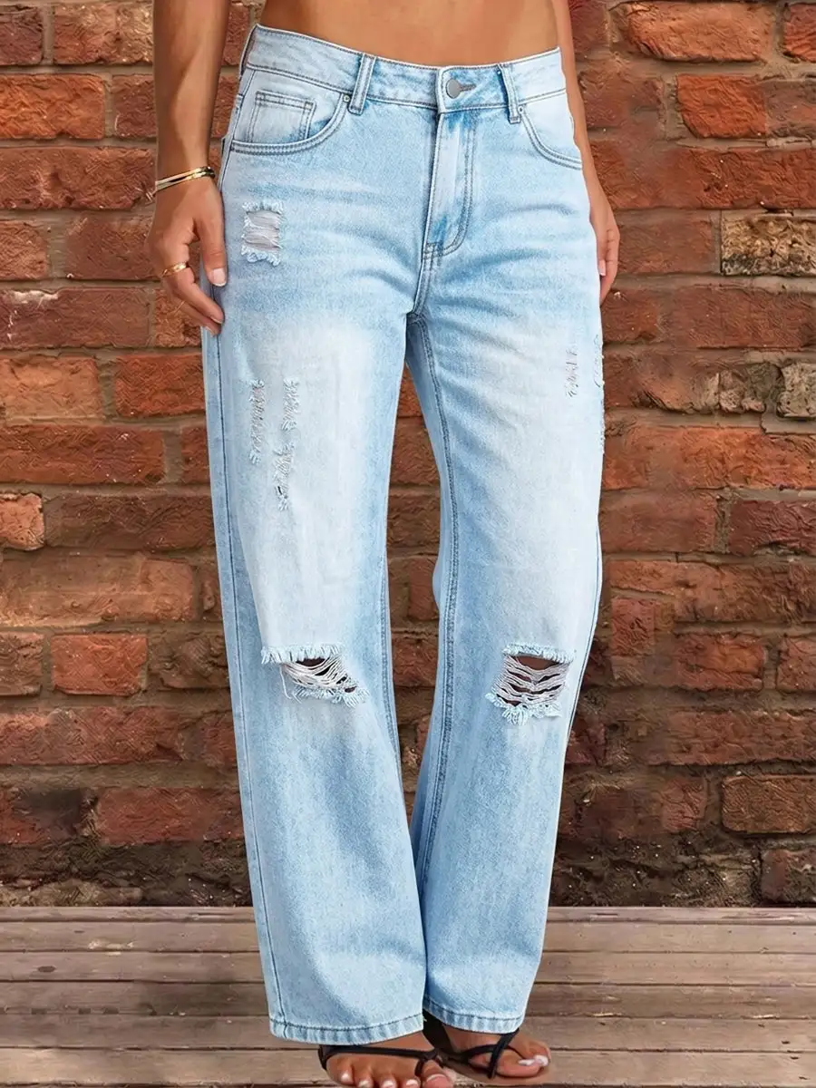 High Waist Wide Leg Seamed Cutout Detail Button Detail Pocket Jeans