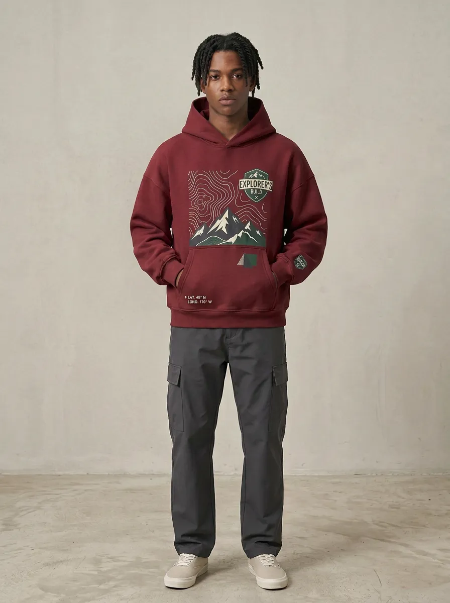 Men's Outdoor Explorer Mountain Topographic Graphic Hoodie