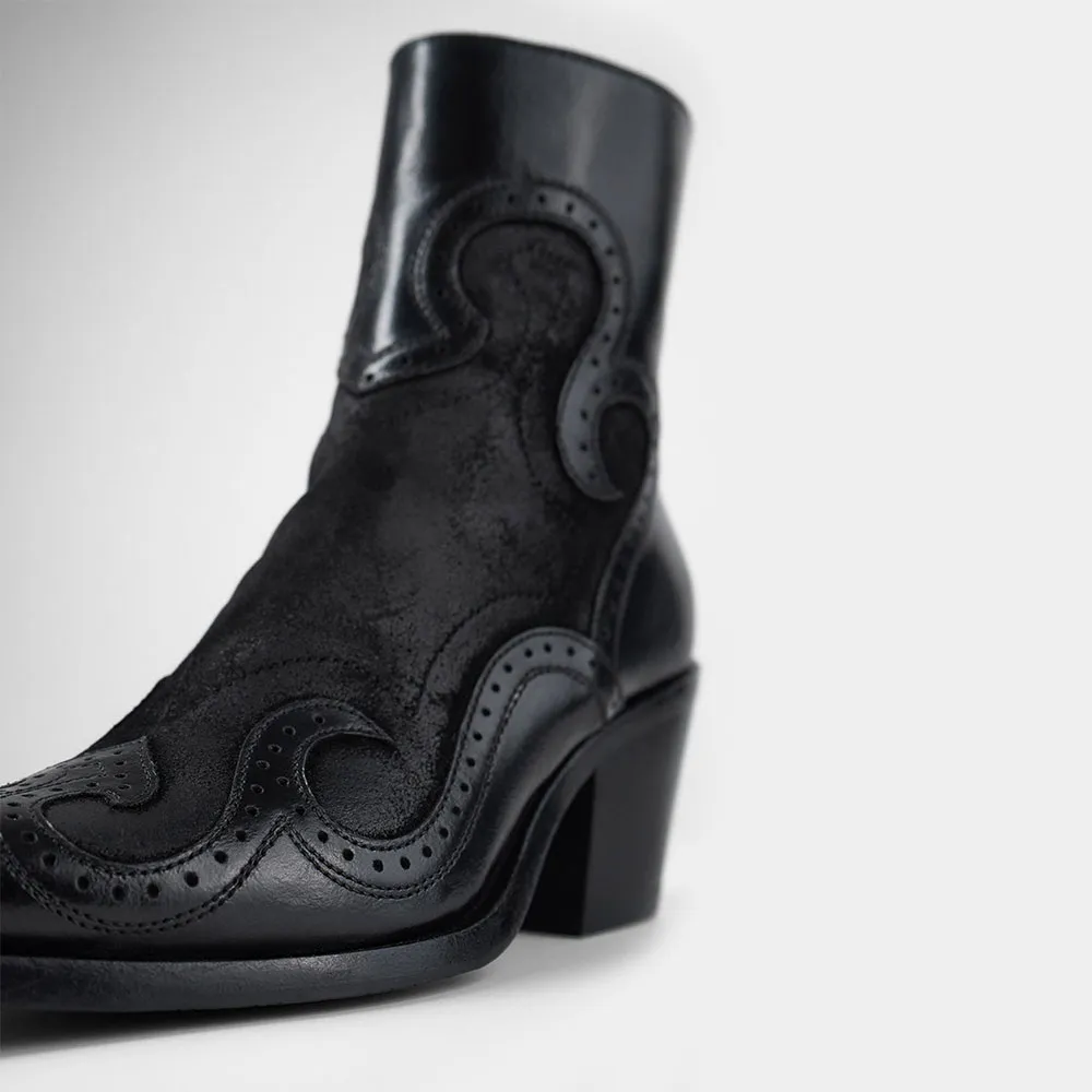 Faux-Suede Faux-Leather Zip-Up Patchwork Ankle Boots