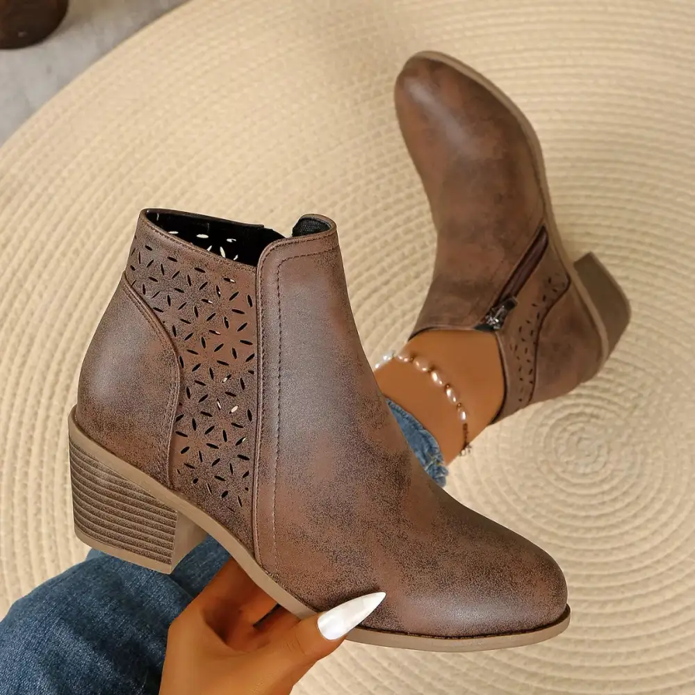 Casual Point Toe Block Heels Boots