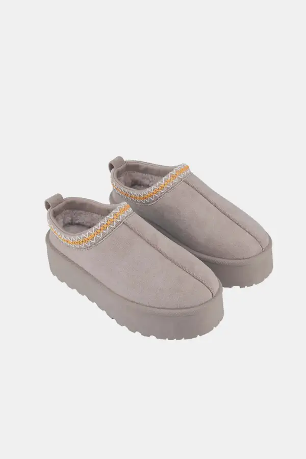 Textured Platform Embroidered Trim Slip-On Shoe