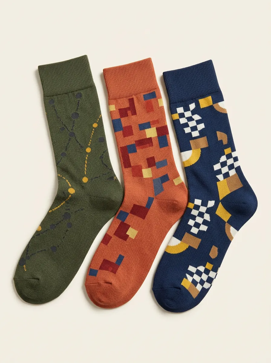 Men's Geometric Constellation Pixel Print 3-Pack Socks