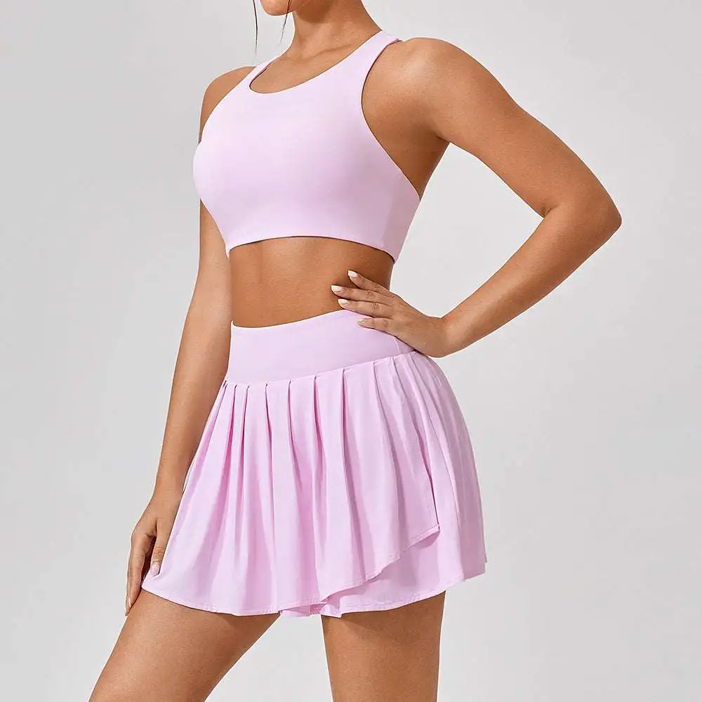 Backless Sleeveless Jacket, Bra and Skort Active Set