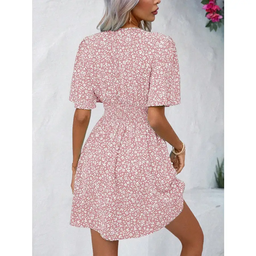 Printed V-neck Half Sleeve Mini Dress