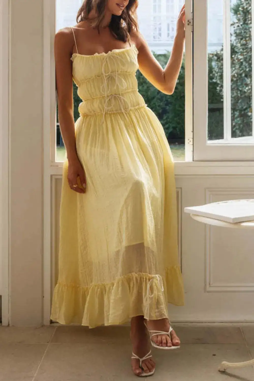 Textured Tie Waist Tie Detail Dress