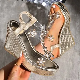 Rhinestone Detail Wedge Sandals