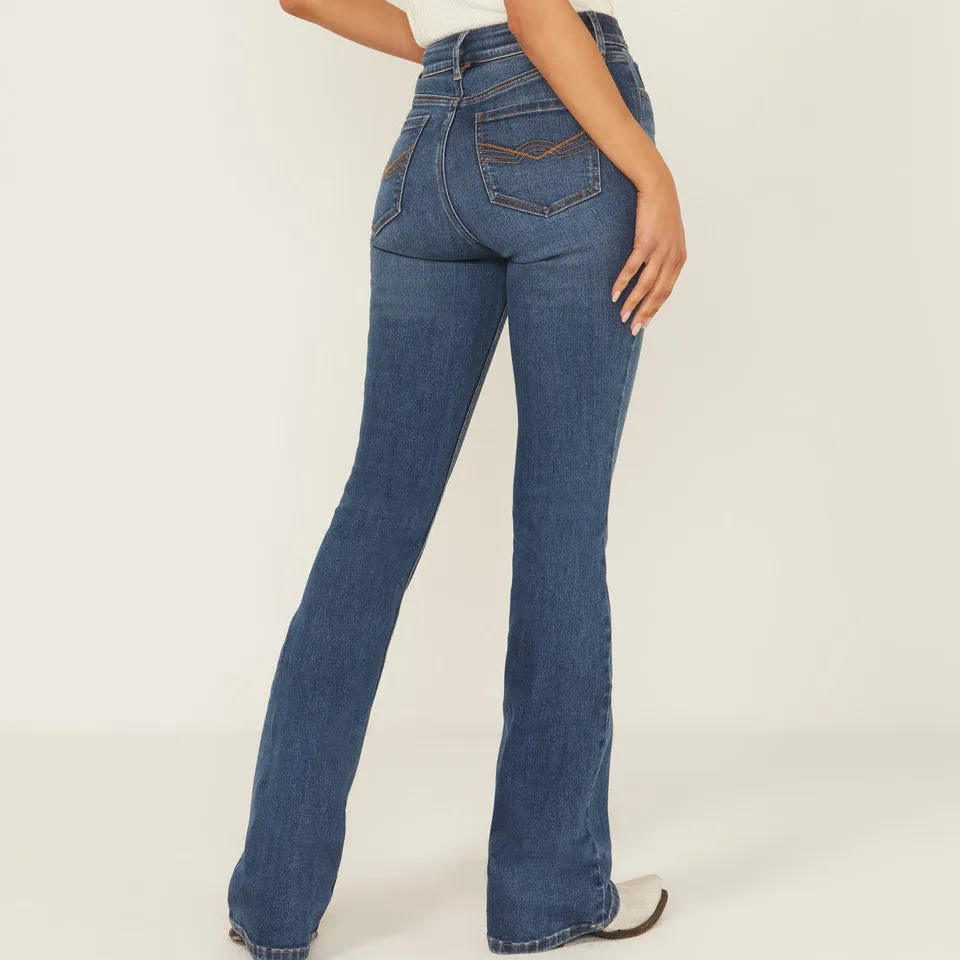 Western Inspired High Rise Bootcut Stretch Denim Embroidered Jeans