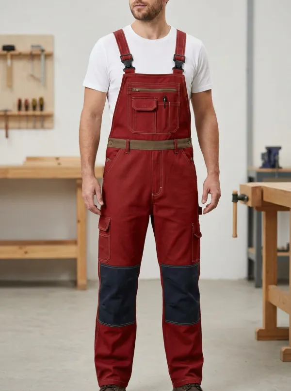 Men's Knee Patch Multi-Pocket Carpenter Bib Work Overalls