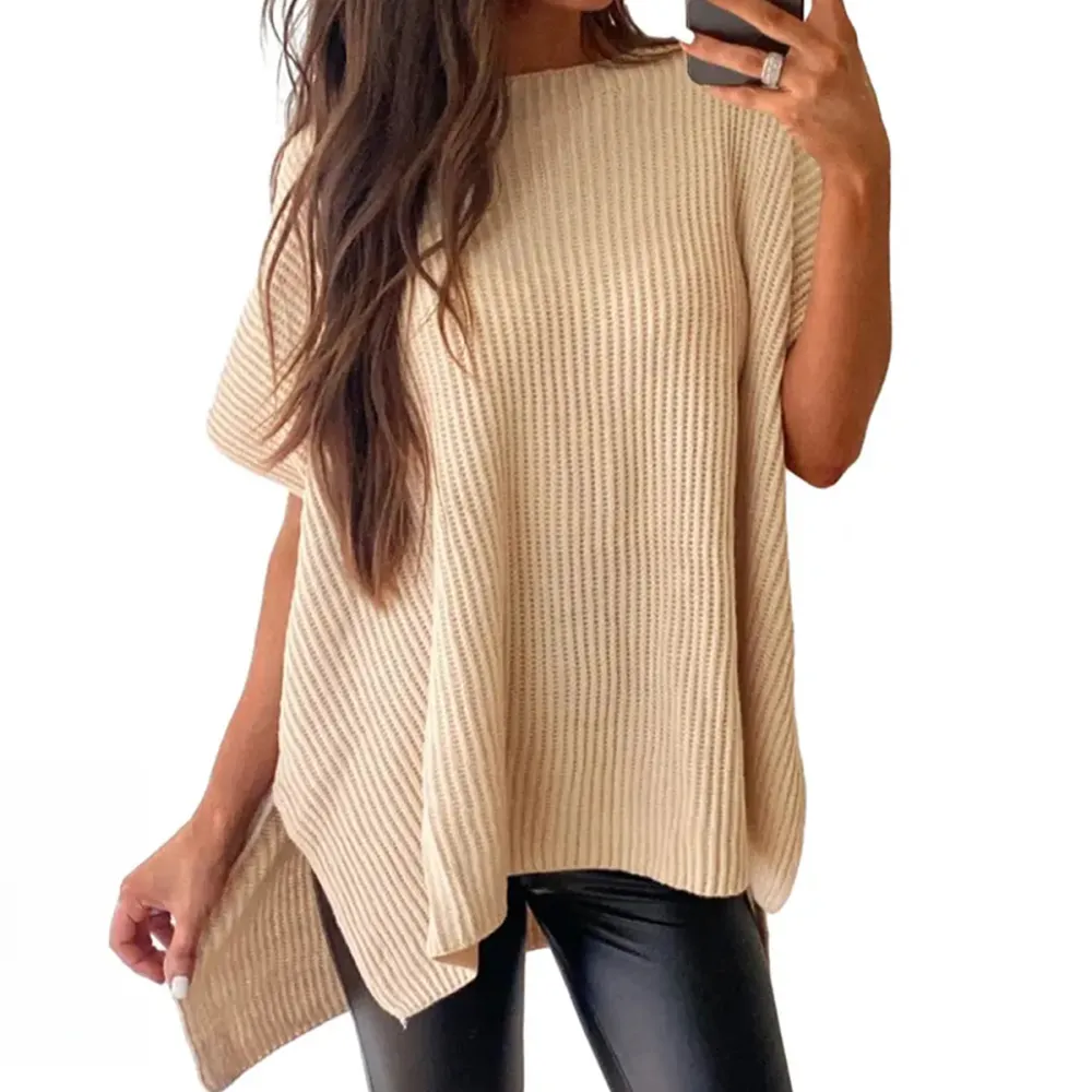 🔥Hot Sale💥 - Women's Round Neck Batwing Short Sleeve Loose Knit Top