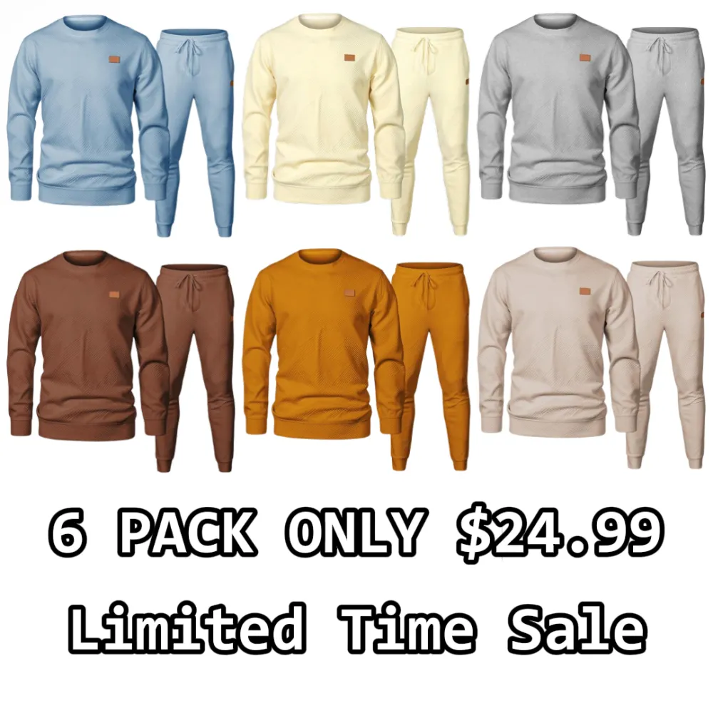 🔥Last Day 49% Off - Men's 2 Piece Sweatsuits Outfits Casual Crewneck Jacquard Sweatshirt Joggers Sweatpants Set Tracksuit High Quality Fabric Classic Design