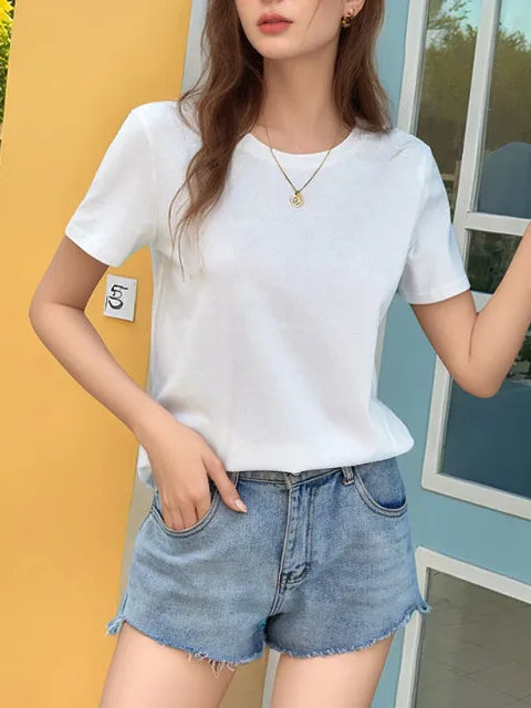 Round-Neck Short-Sleeve Relaxed Cotton T-Shirt