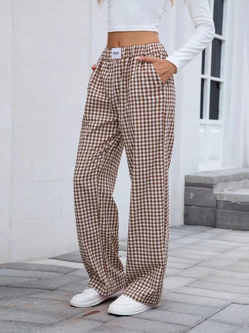 Relaxed Plaid Wide Leg Pants