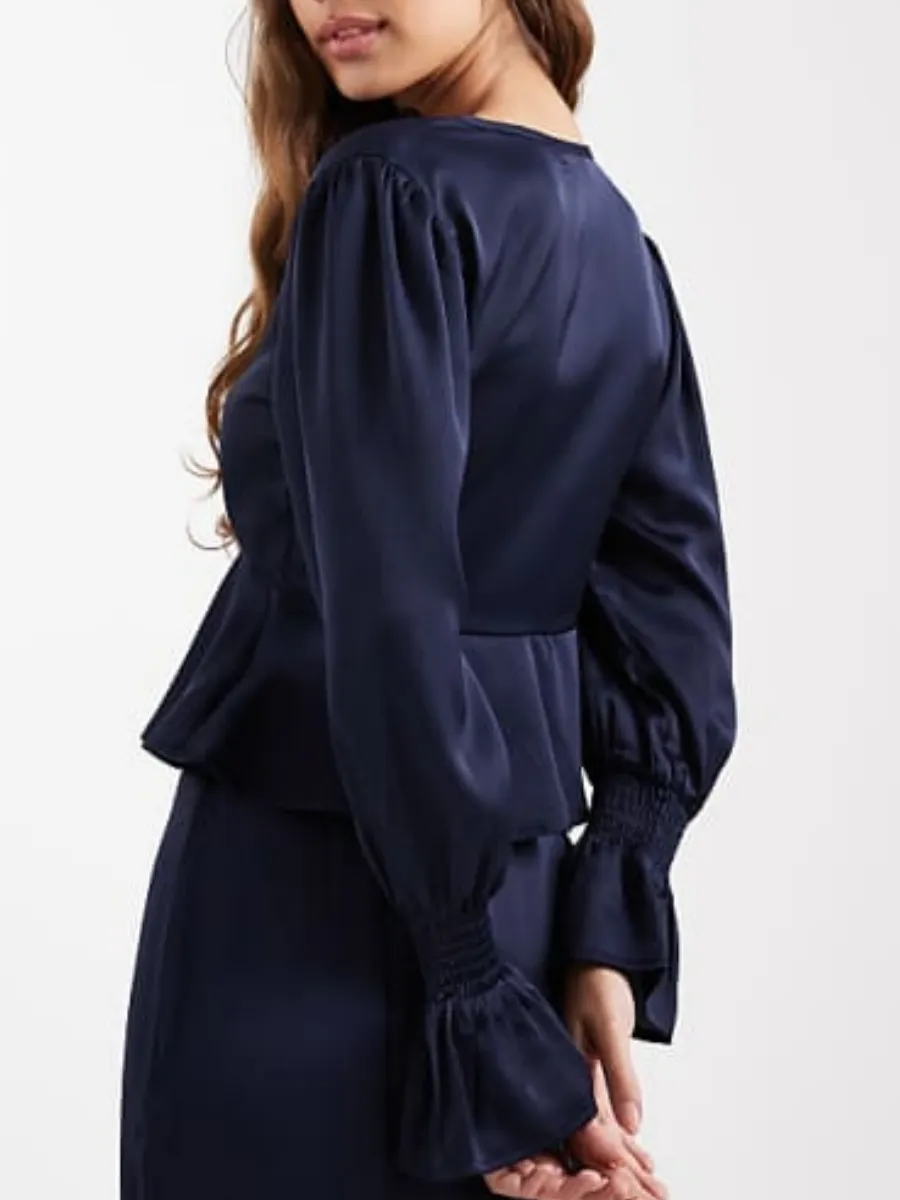 Lace Trim Satin Blouse