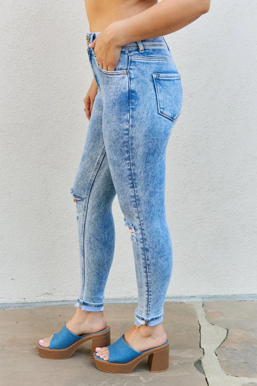 Easy High Waist Skinny Distressed Denim Jeans