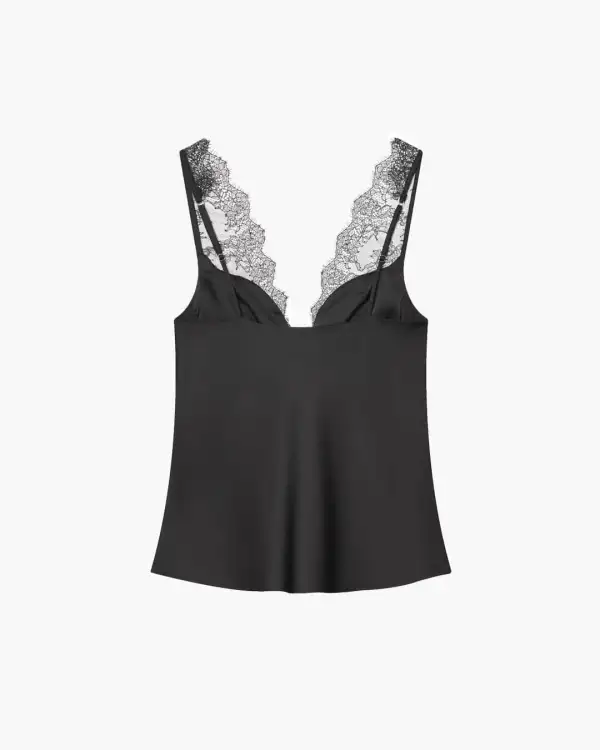 Soft Lace Trim Knit Denim Tank