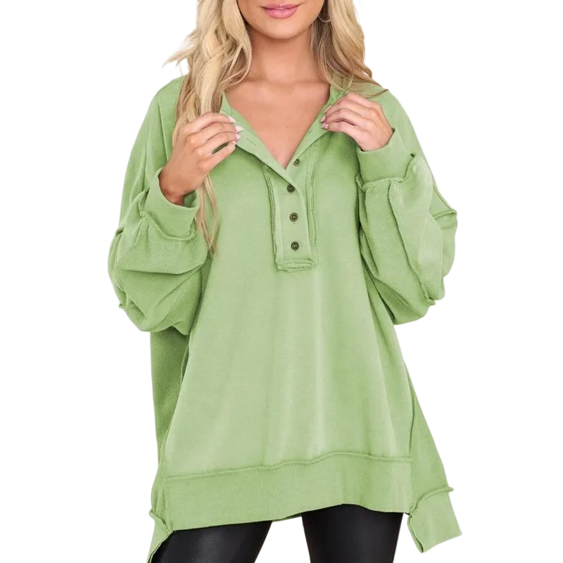 Women's Oversized Button Henley Sweatshirts