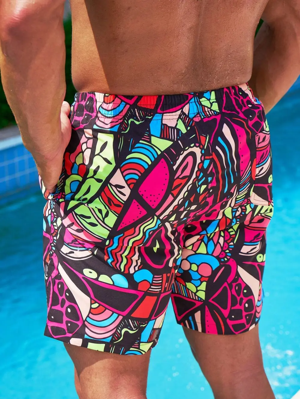 Men's Patterned Drawstring Swim Trunks