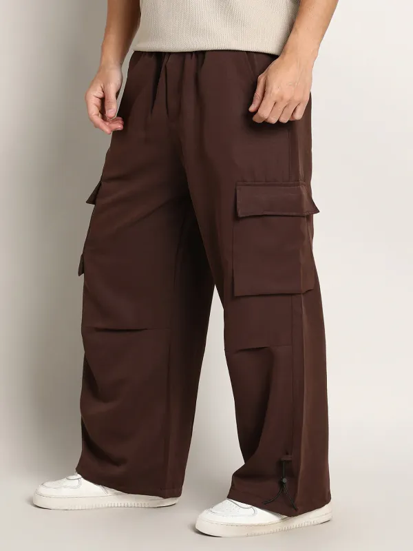 Brown Mid-Waist Relaxed Cargo Trousers