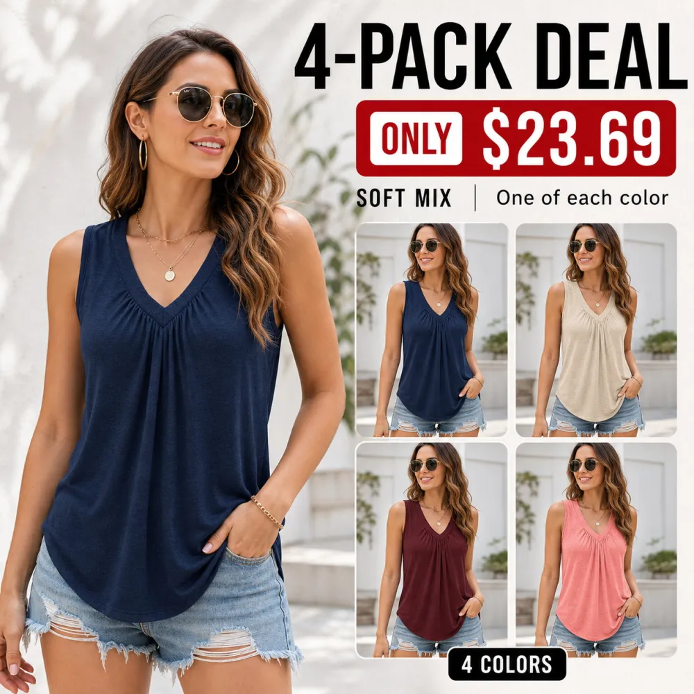 Women's V-Neck Ruched Sleeveless Tank Tops