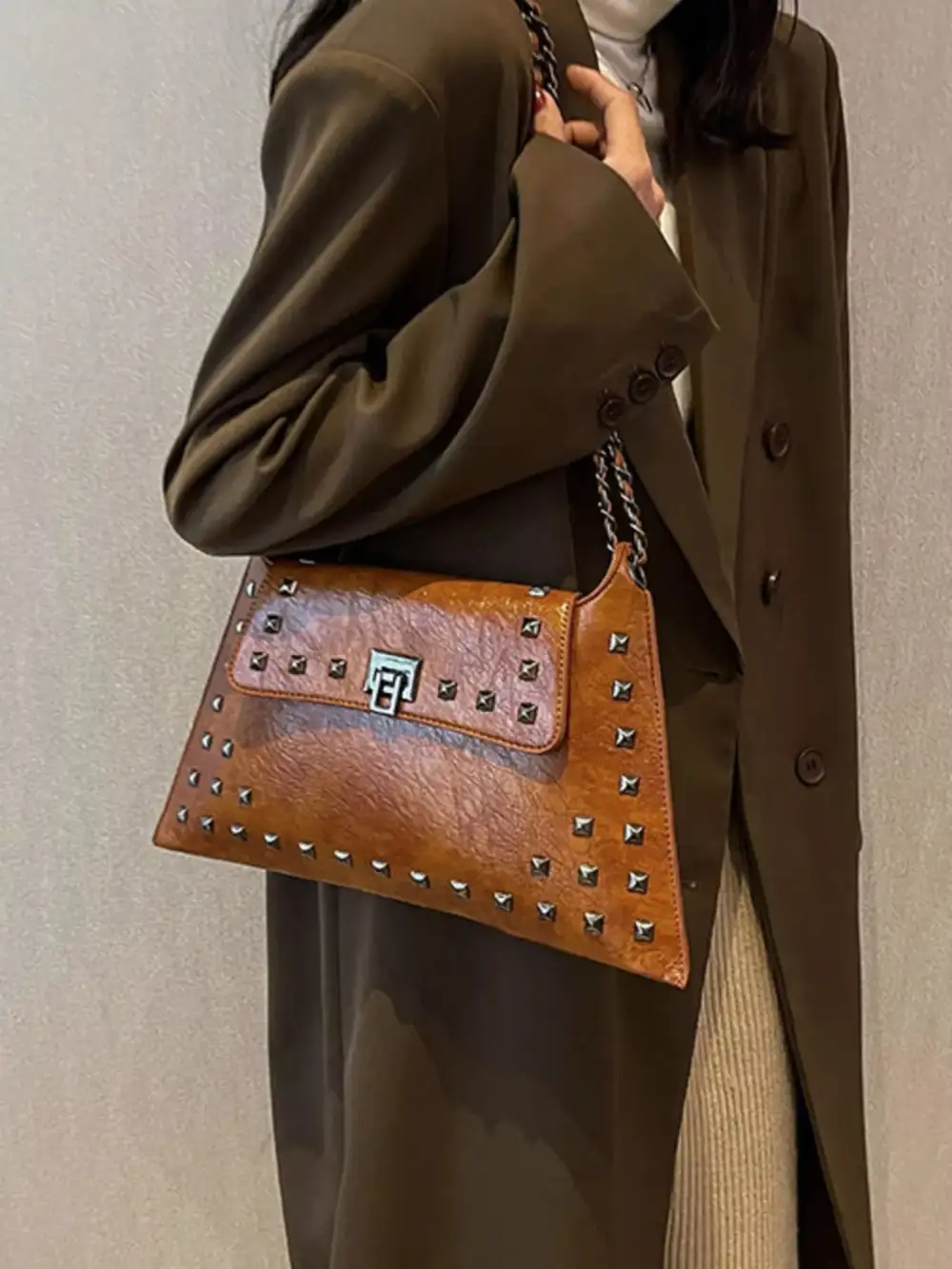 Studded Flap Chain Shoulder Bag