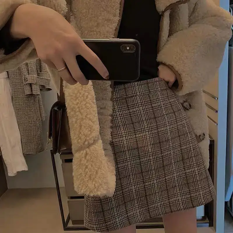Plaid A-Line Straight Skirt