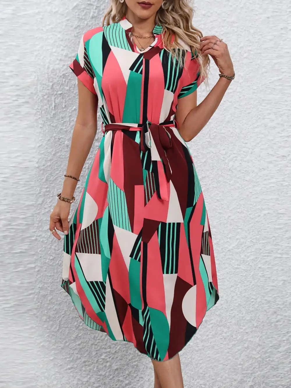 Easy Fit Tie Waist Short Sleeve Dress