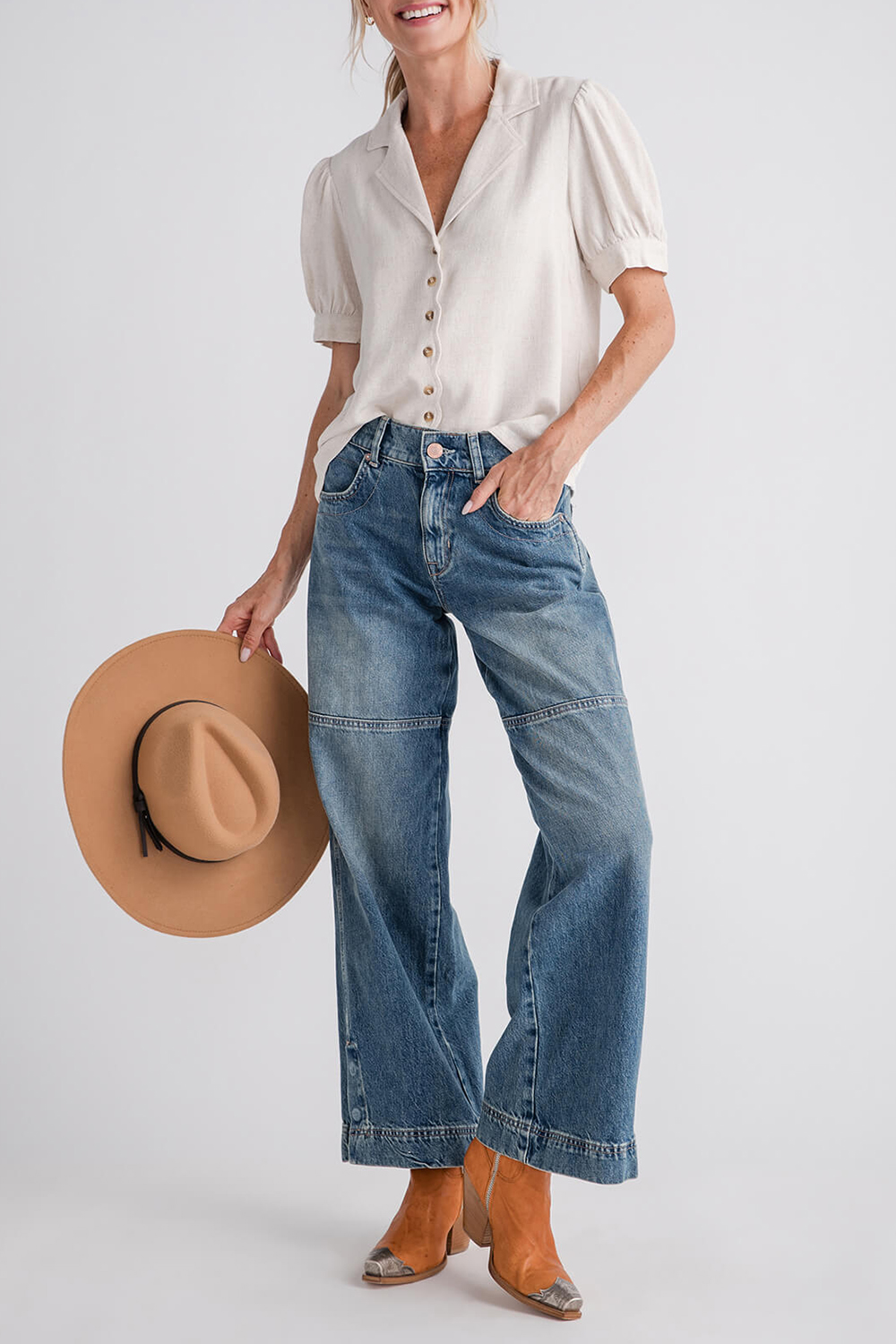 Scallop Edge Short Sleeve Shirt - Oatmeal