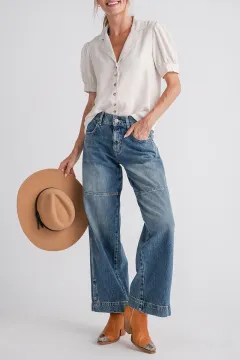 Scallop Edge Short Sleeve Shirt - Oatmeal
