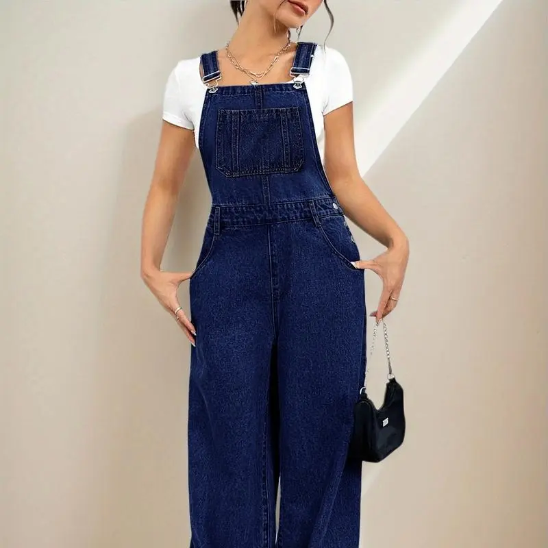 Women's Denim Bib Overalls Casual Adjustable Strap Wide Leg Jean Jumpsuits Loose Fit Long Rompers With jumpsuit Overall Romper Womenswear,Preppy 80s Clothes, Overalls for Women