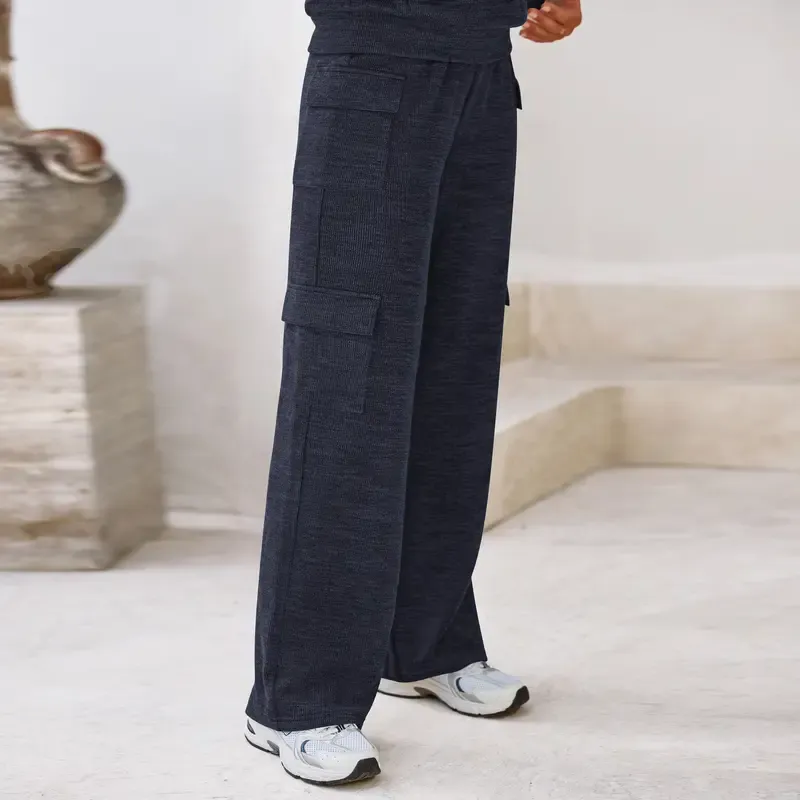 Women's 2-Piece Knitted Sets Hoodie & Wide Leg Pants with Pockets Drawstring