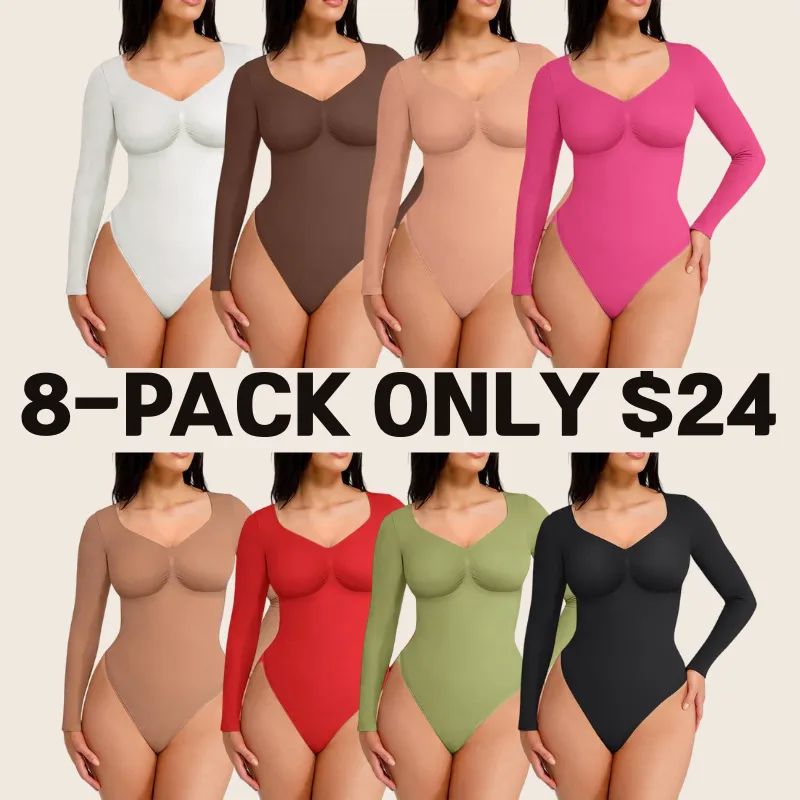 Women's Seamless Sculpt Long Sleeve Thong Comfortable Bodysuit for Tops and Underwear