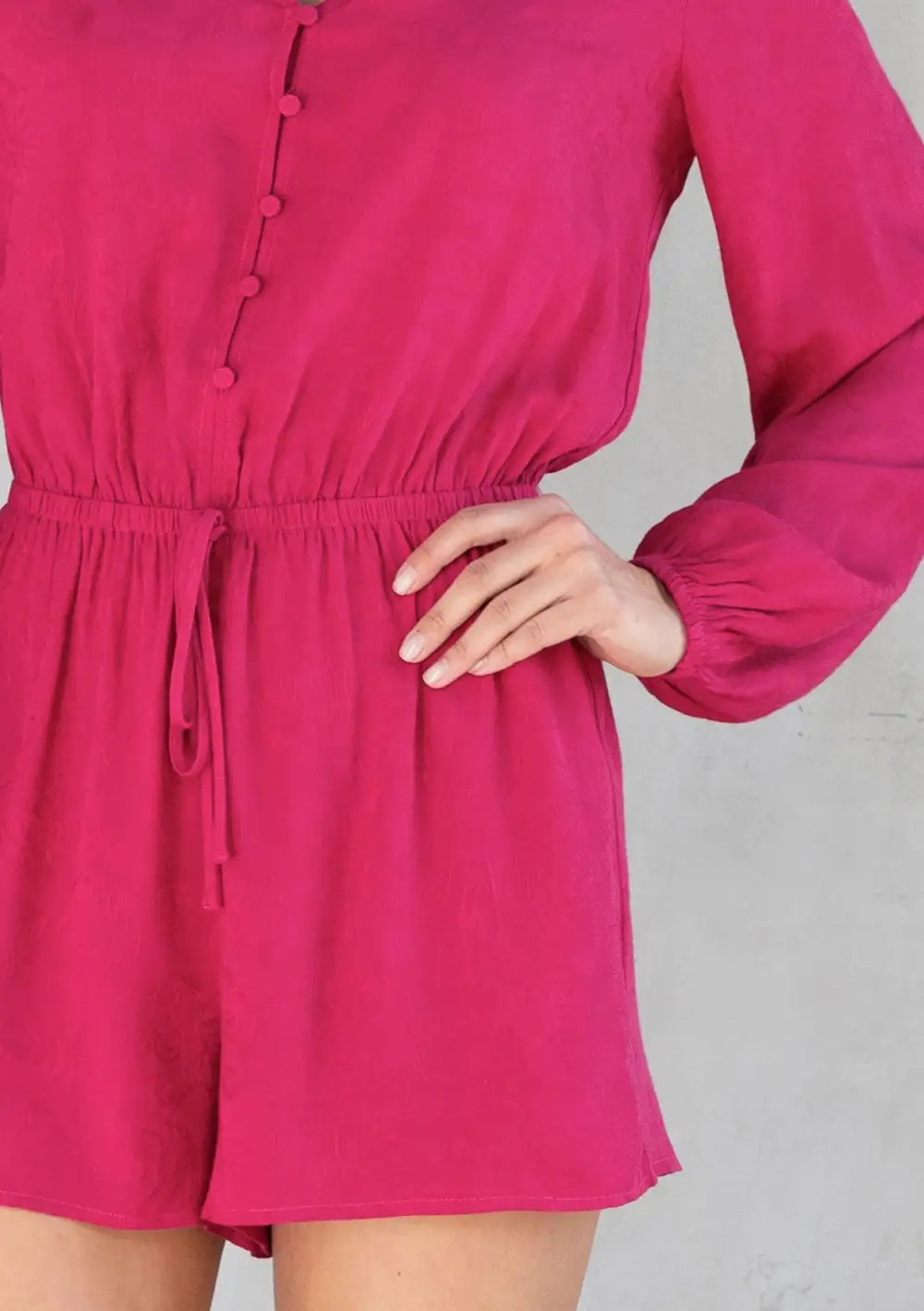 Half Button V-Neck Long Sleeve Romper