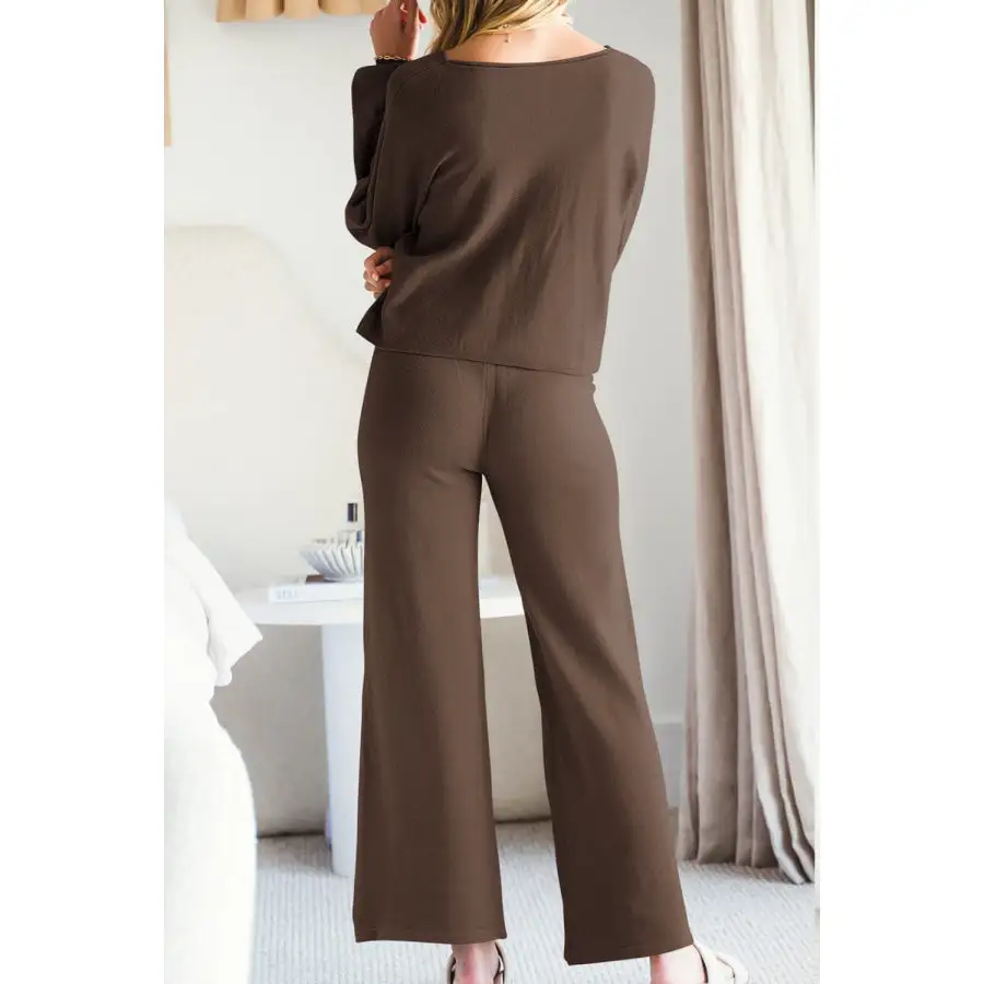 Casual Round Neck Long Sleeve Top and Pants Set
