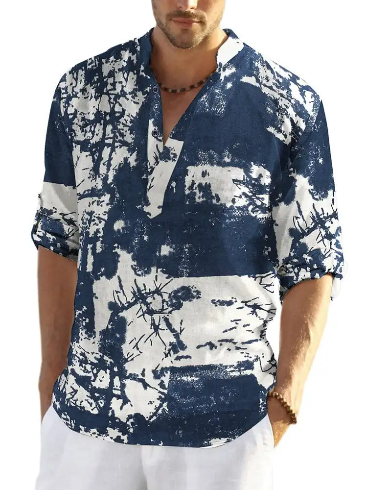 Cotton Linen Floral Henley Shirt Pants