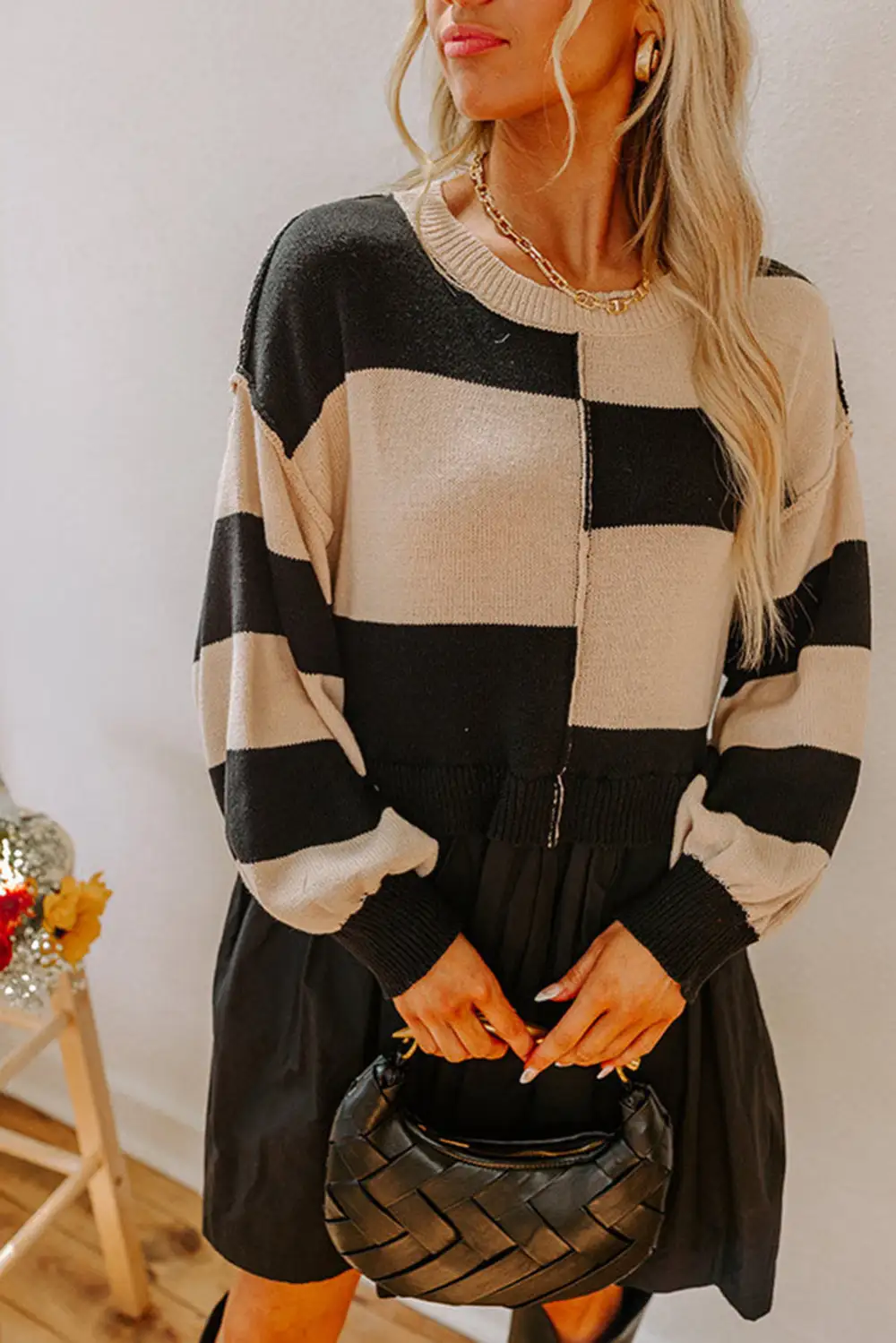 Striped Knit High Waist Sweater Dress