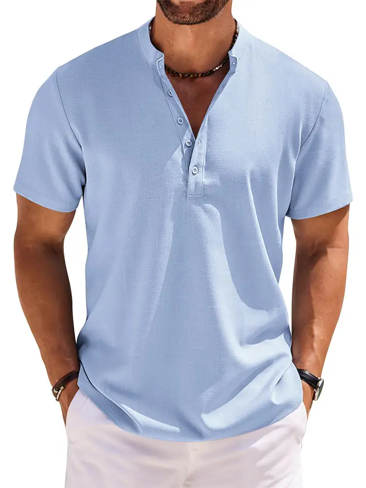 Casual Band Collar Henley Shirt