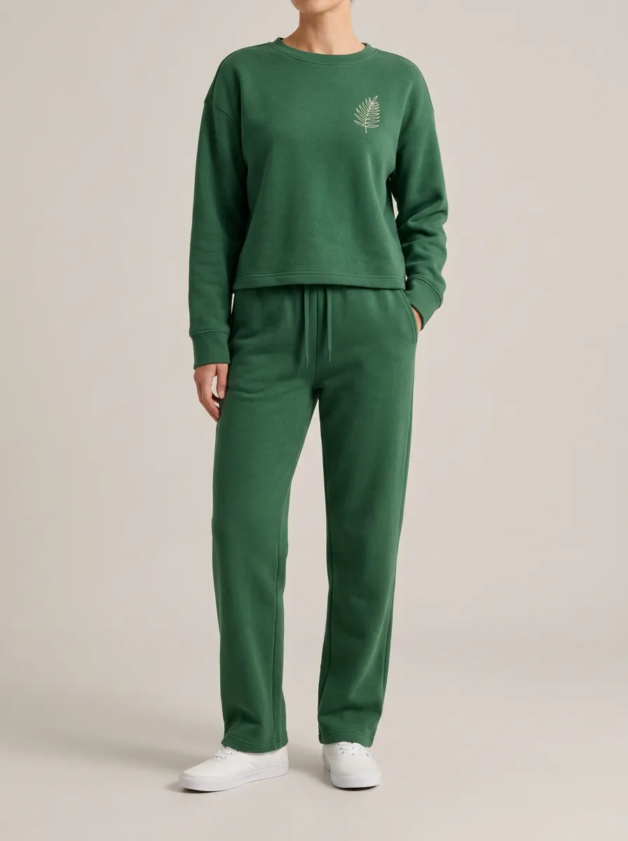 Sweatshirt Set with Fern Leaf Detail Print
